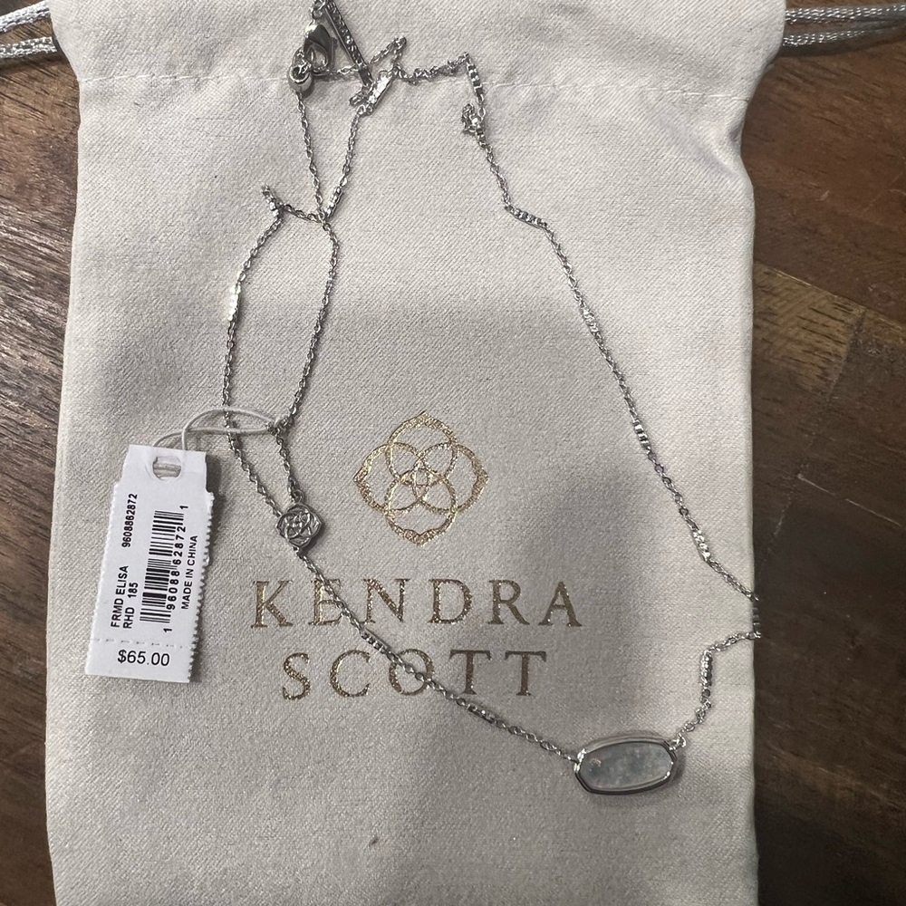 Kendra Scott Silver Necklace with Iridescent Stone